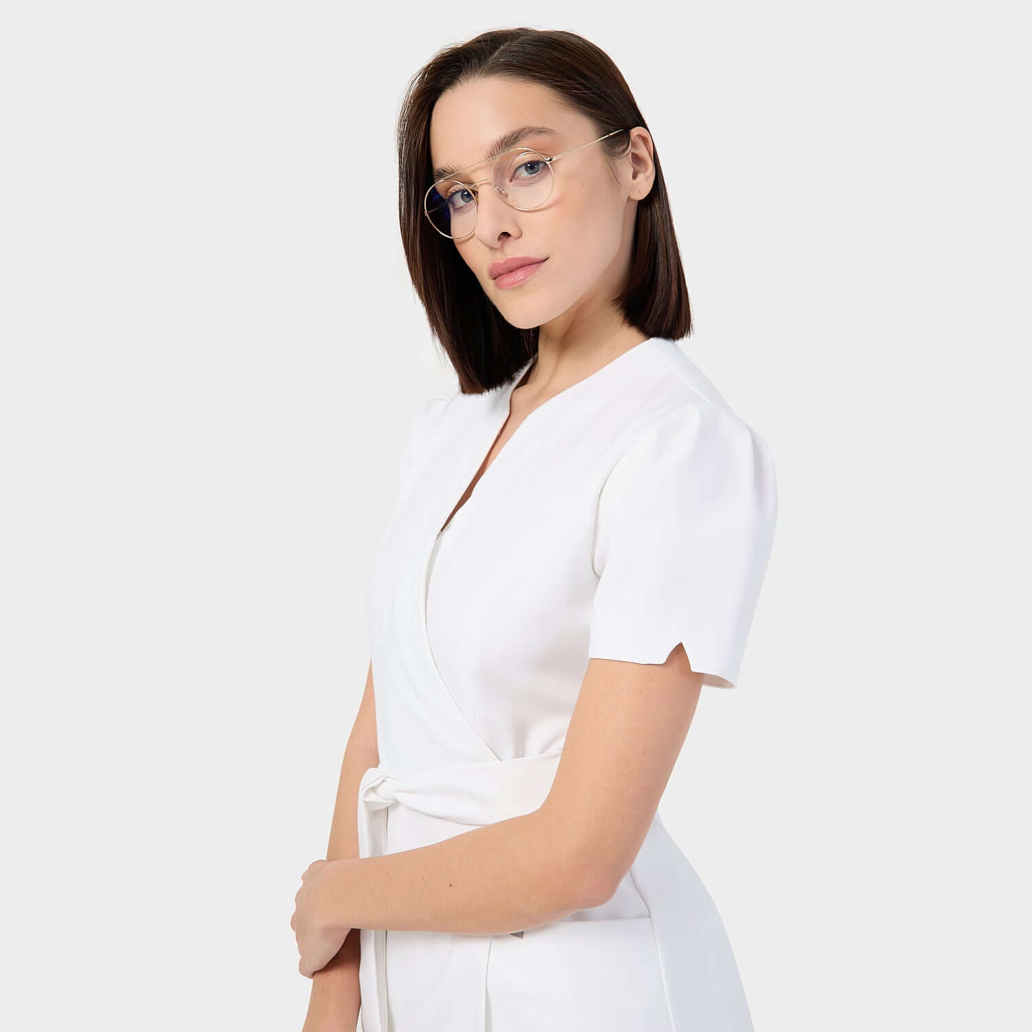 Zdravotnická halenka AMELIA s vázáním - WHITE