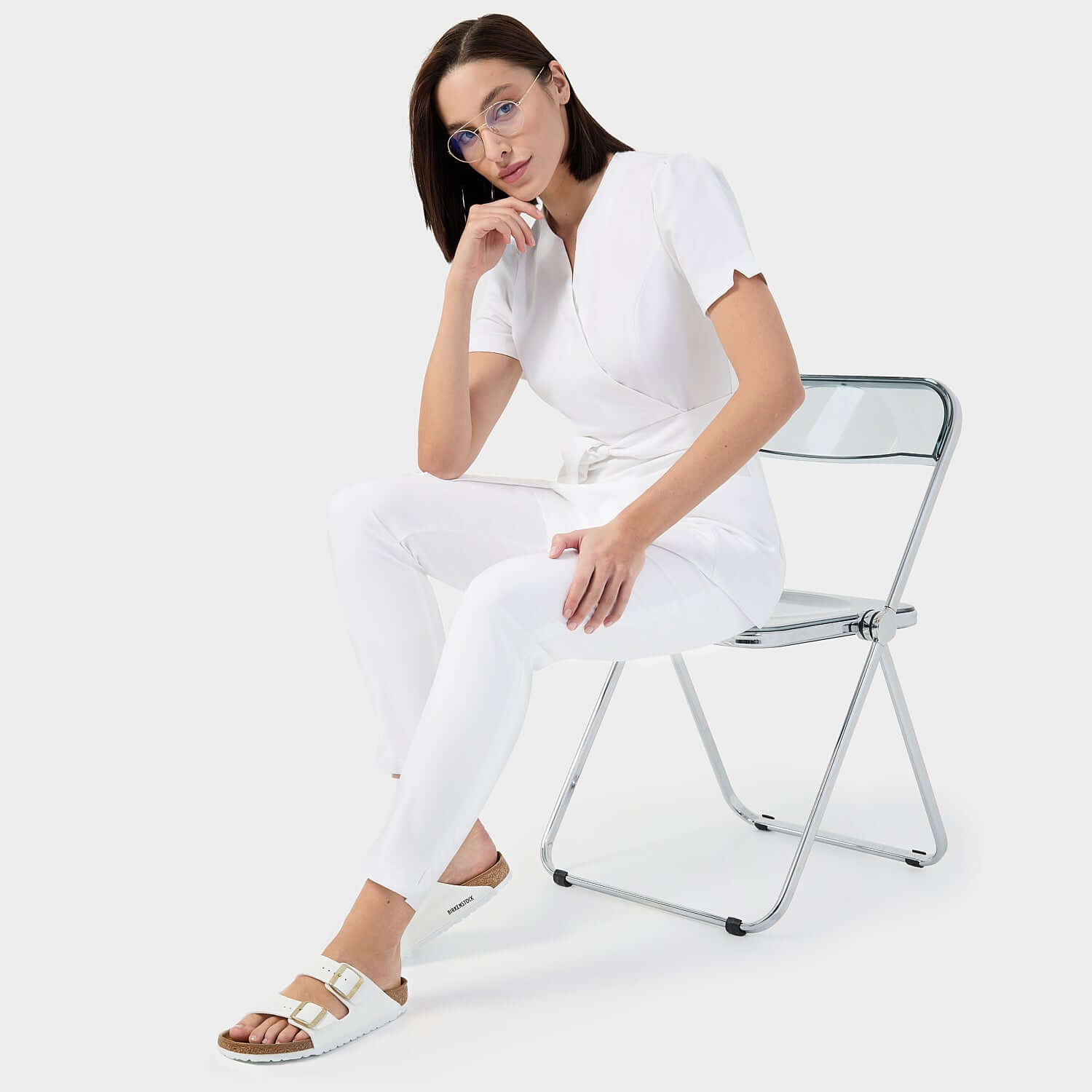 Zdravotnická halenka AMELIA s vázáním - WHITE