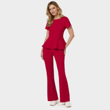 Bluza medyczna z baskinką KIM Red Cherry - elegancka odzież medyczna damska - Vena Uniformy