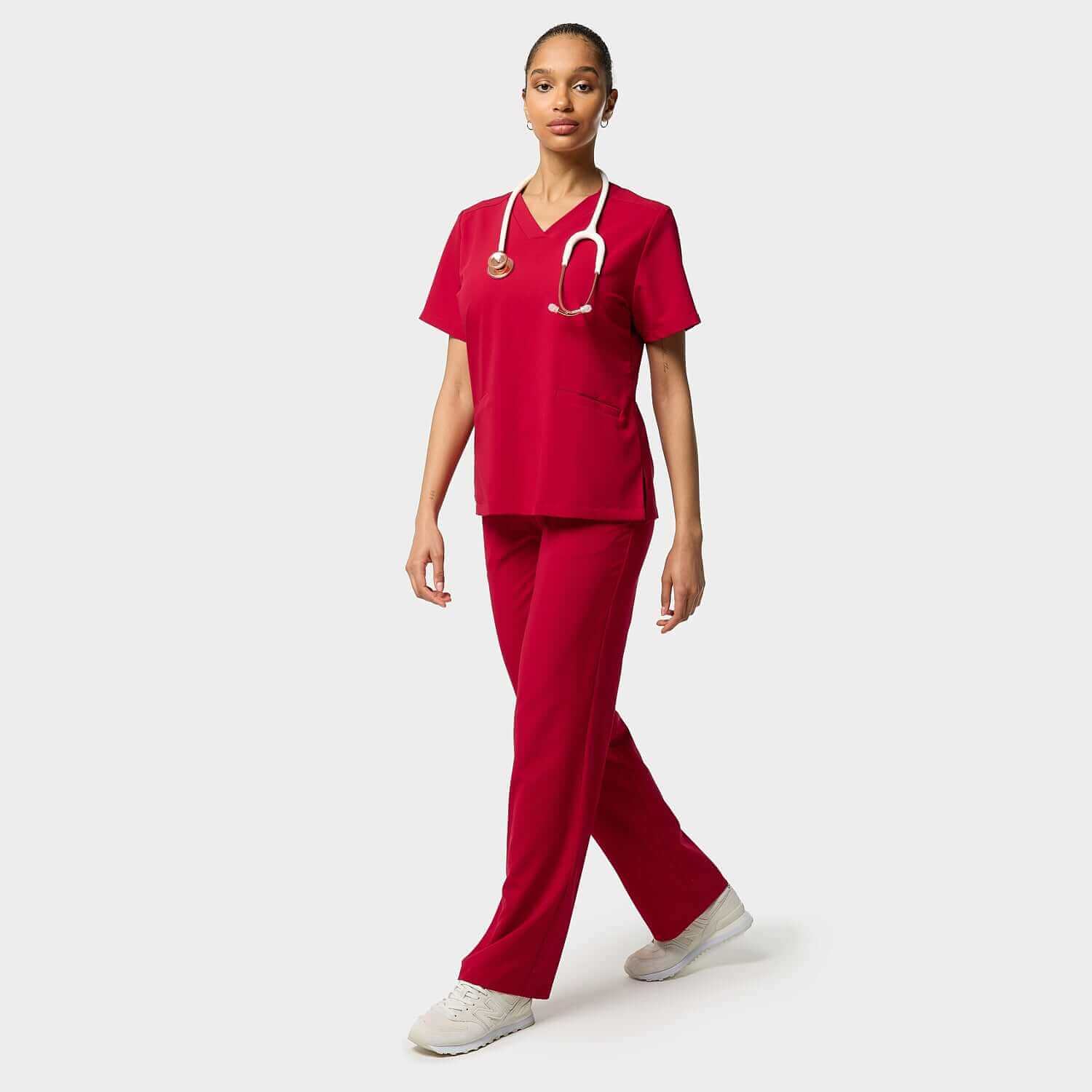 Women's wide medical trousers - RED CHERRY