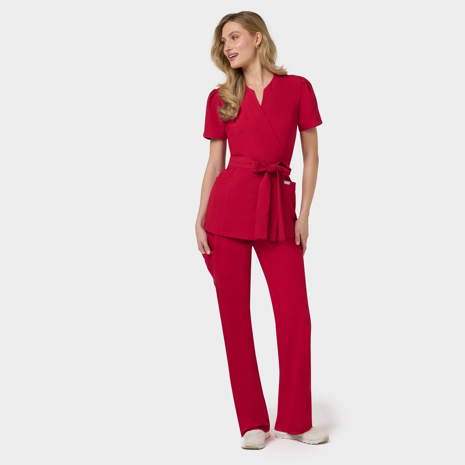 Zdravotnická halenka AMELIA s vázáním  - RED CHERRY 