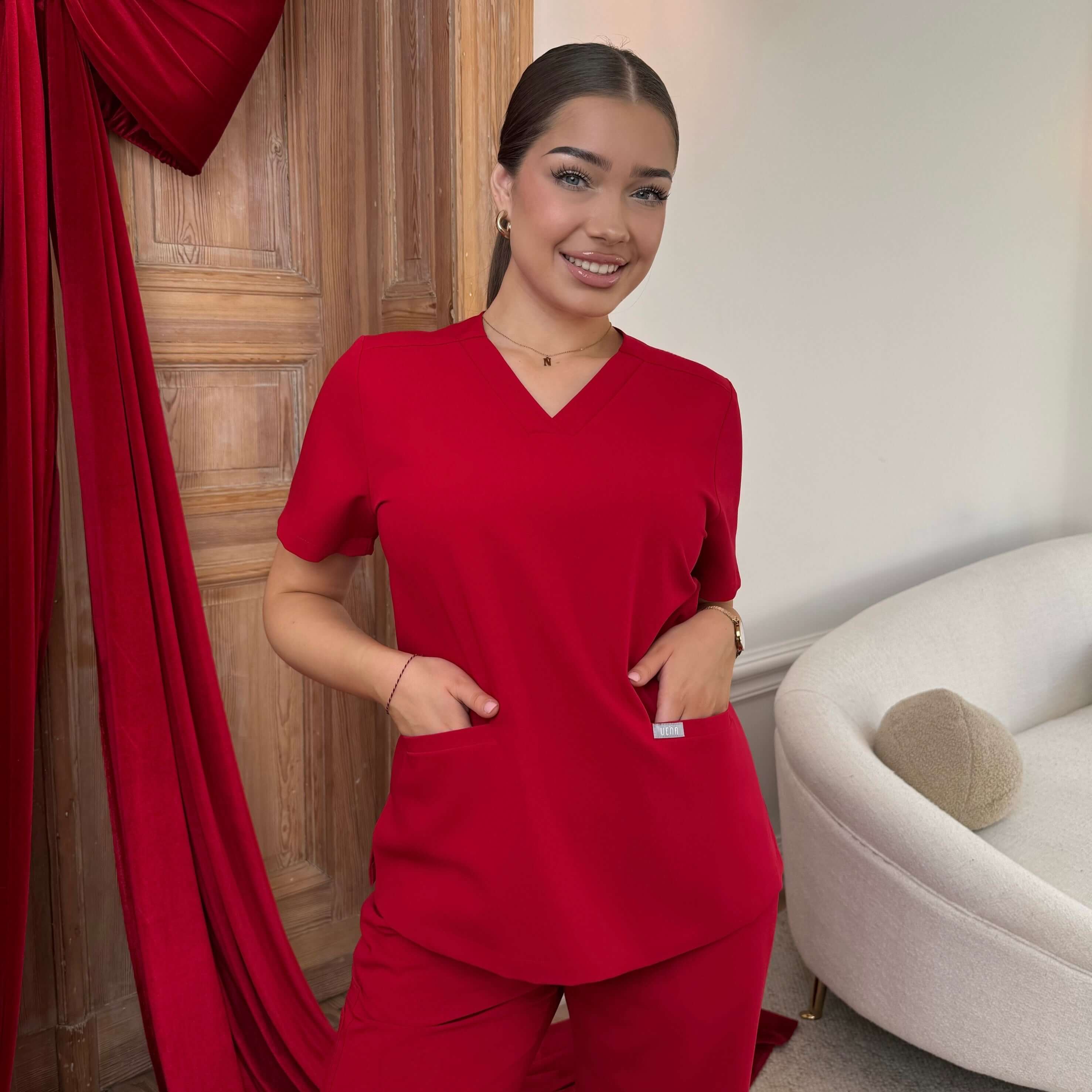 Zdravotnická halenka EMILY scrubs - RED CHERRY