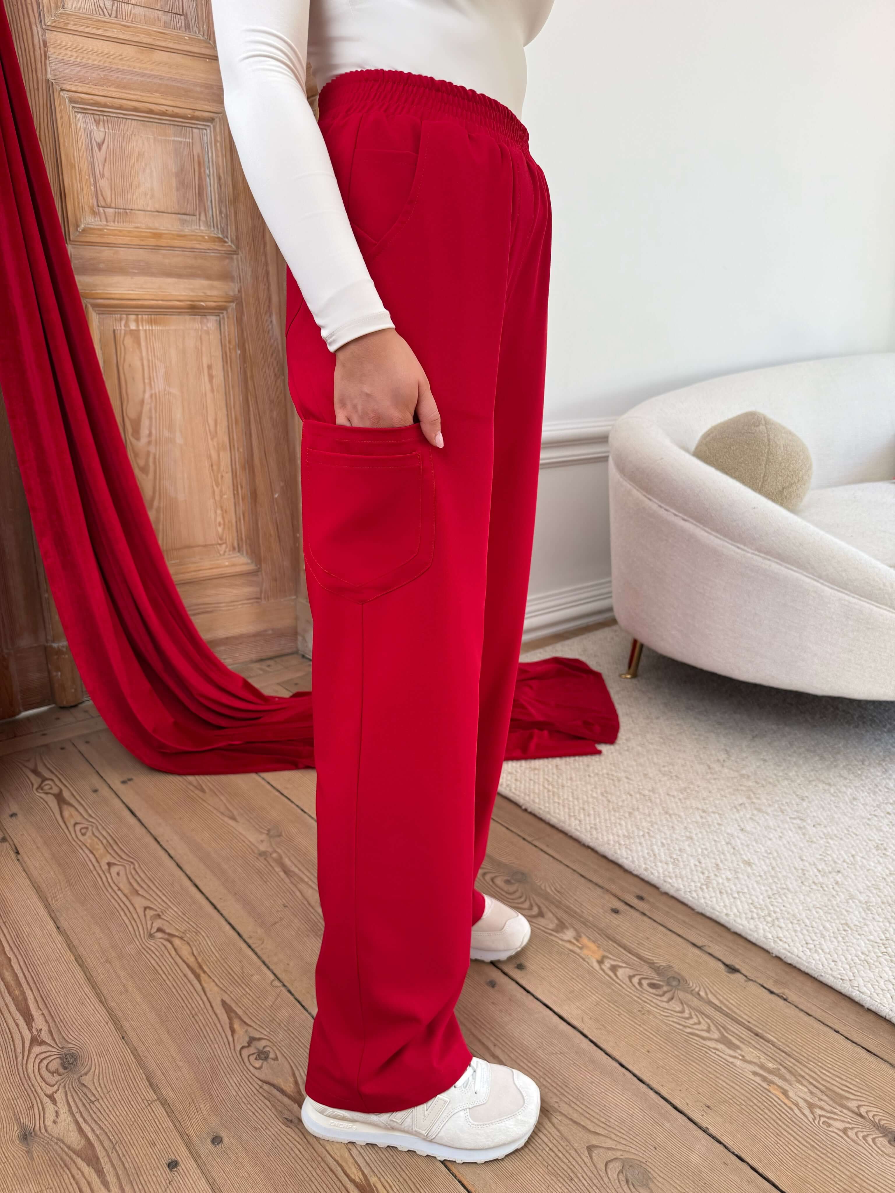 Women's wide medical trousers - RED CHERRY