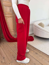 Women's wide medical trousers - RED CHERRY