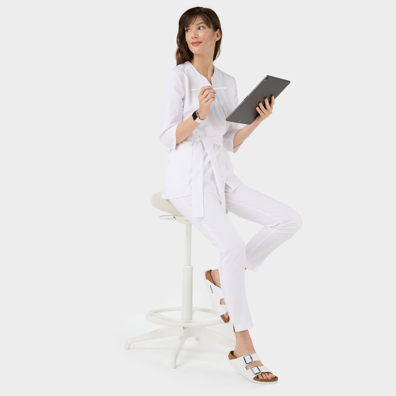 SOPHIA medical apron, 3/4 sleeves - WHITE 
